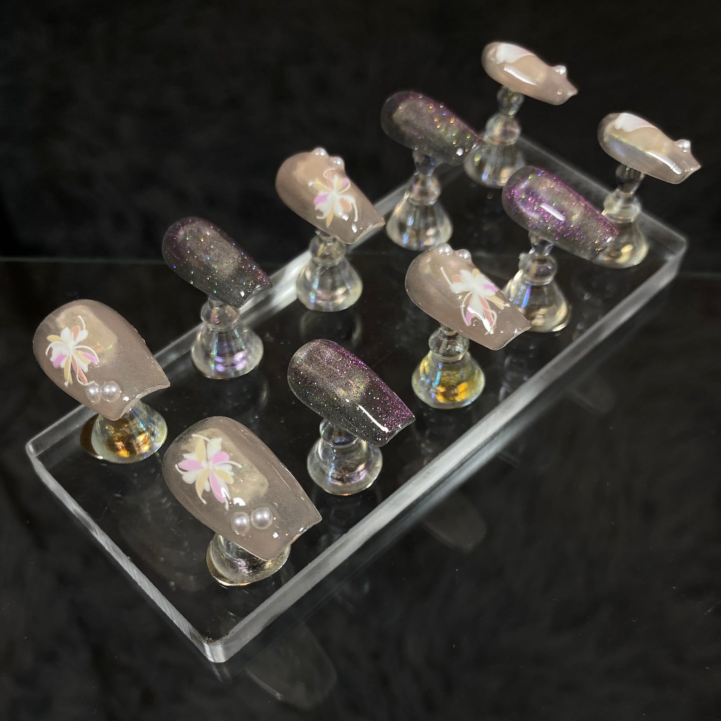 Shimmering Floral Fantasy press on nail #C036