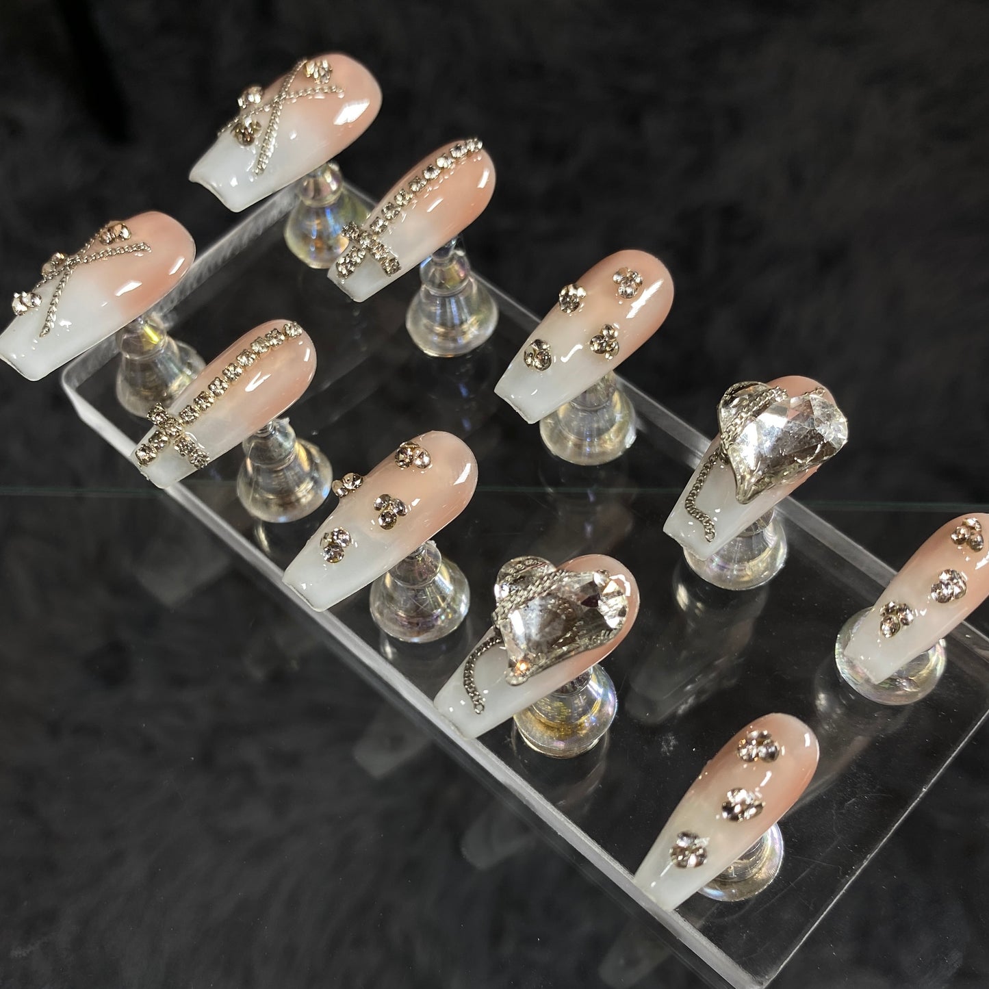 Blush Heart Gems handmade press on nail #C042