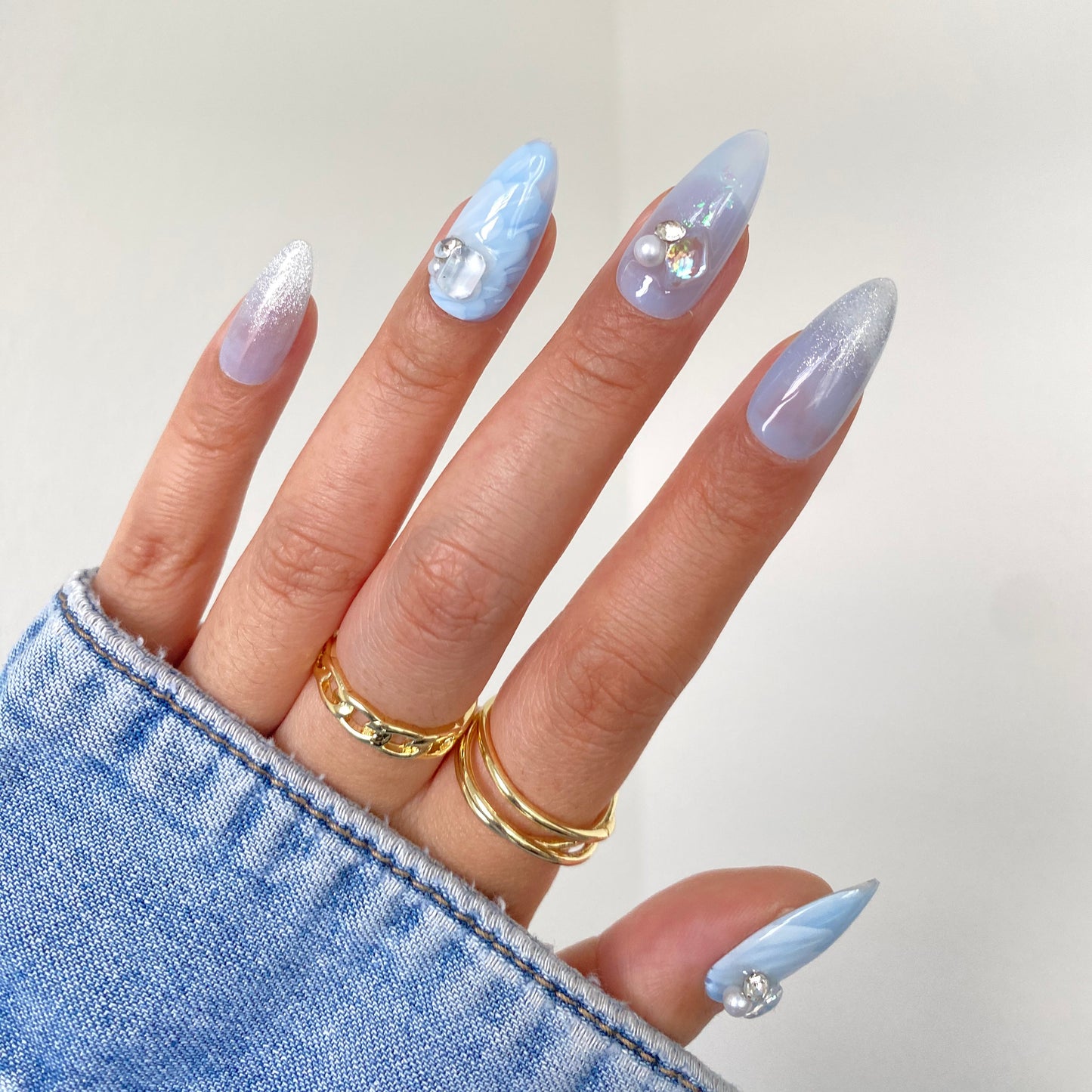 Azure Calm handmade press on nail #A010