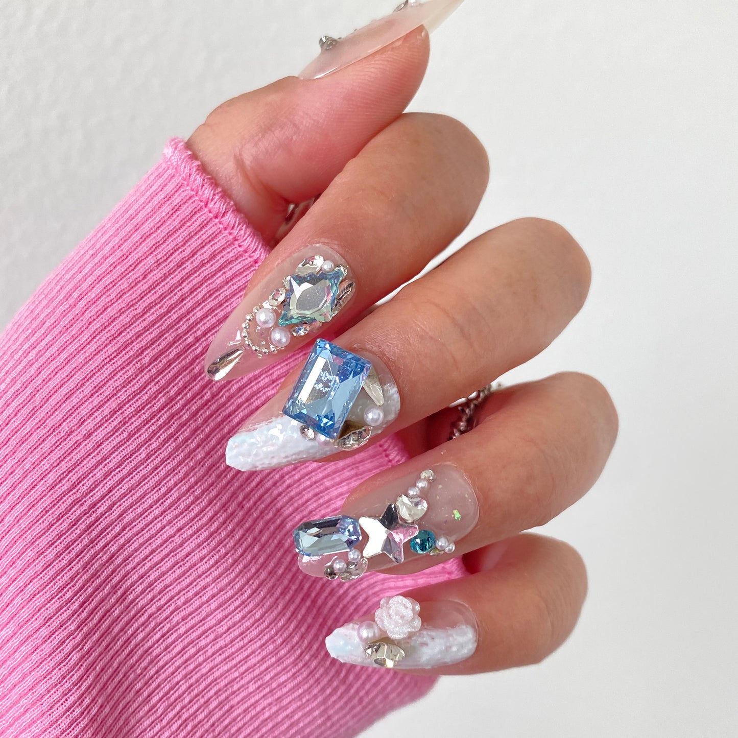 Crystal Frost Glam handmade press on nail A001