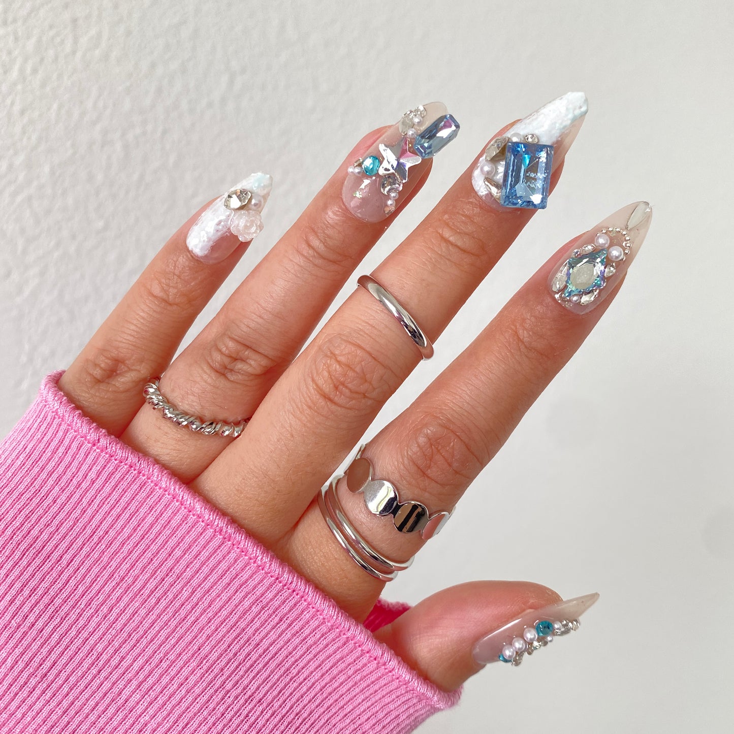Crystal Frost Glam handmade press on nail A001