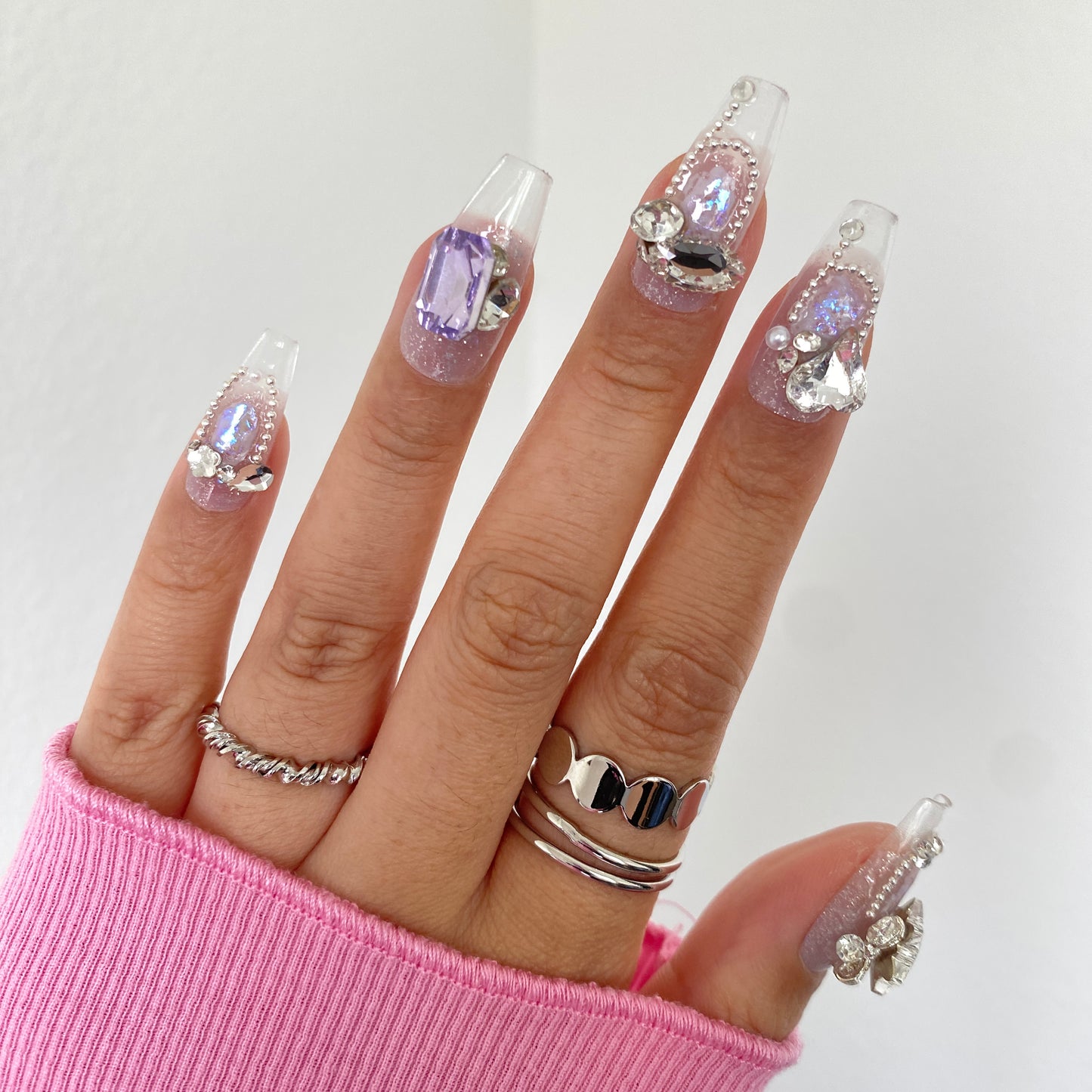 Lavender Crystal Shine Press-On Nails C004