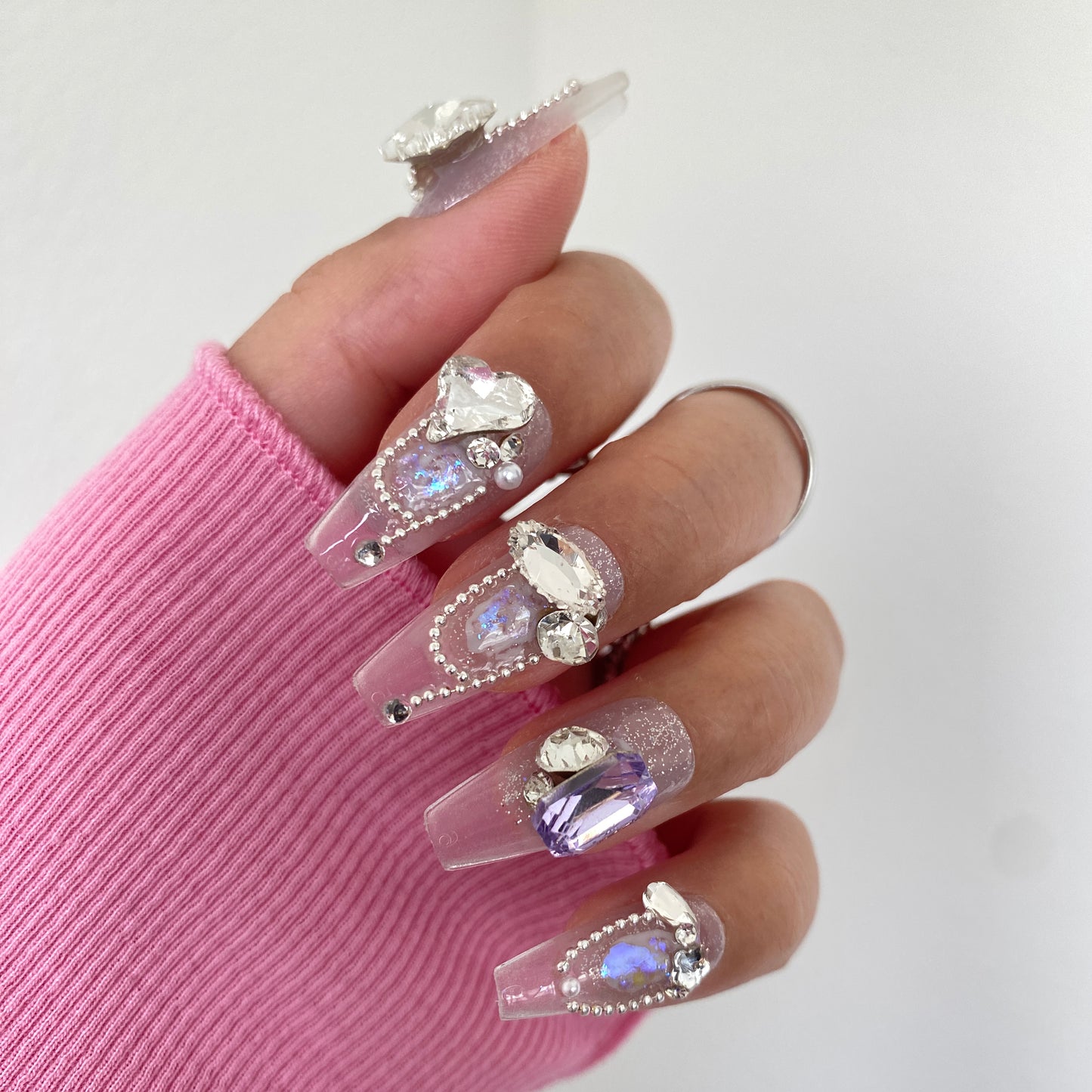 Lavender Crystal Shine Press-On Nails C004