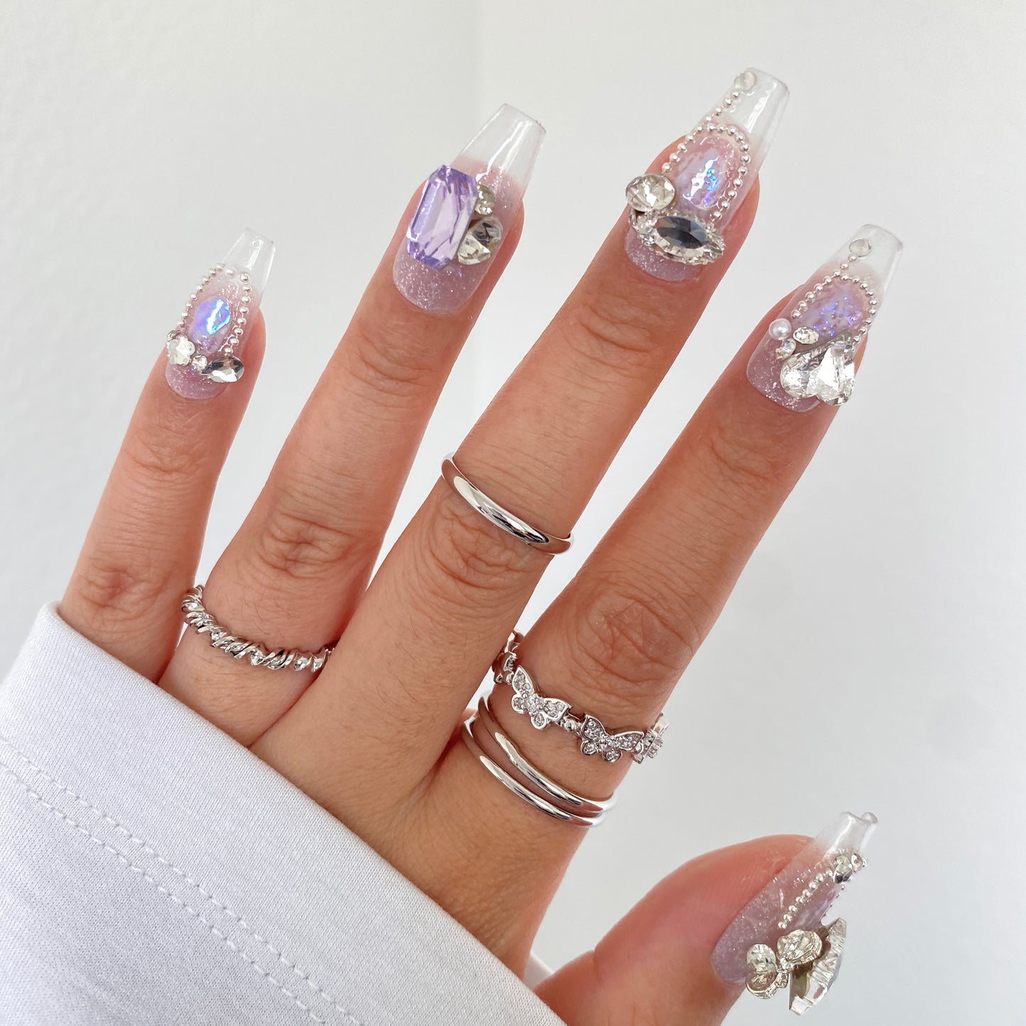 Lavender Crystal Shine Press-On Nails C004
