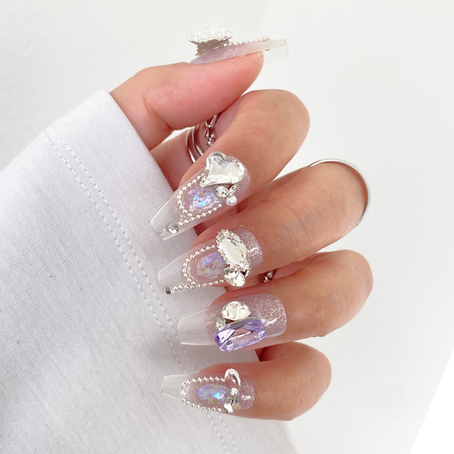 Lavender Crystal Shine Press-On Nails C004