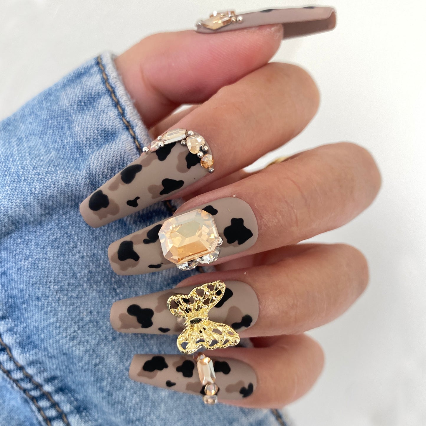 Brown Matte handmade press on nail C006