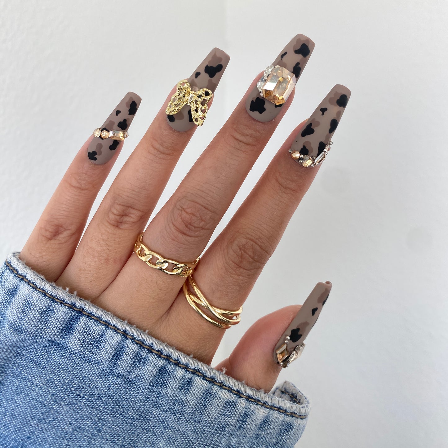 Brown Matte handmade press on nail C006