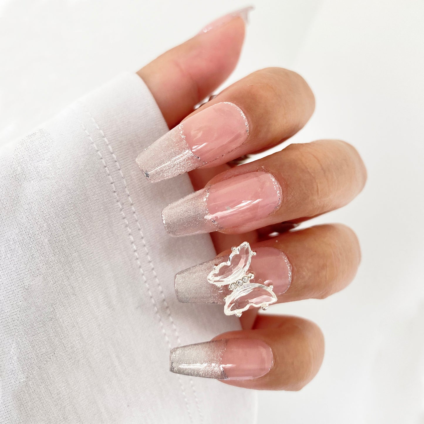 Blush French Elegance handmade press on nail C013