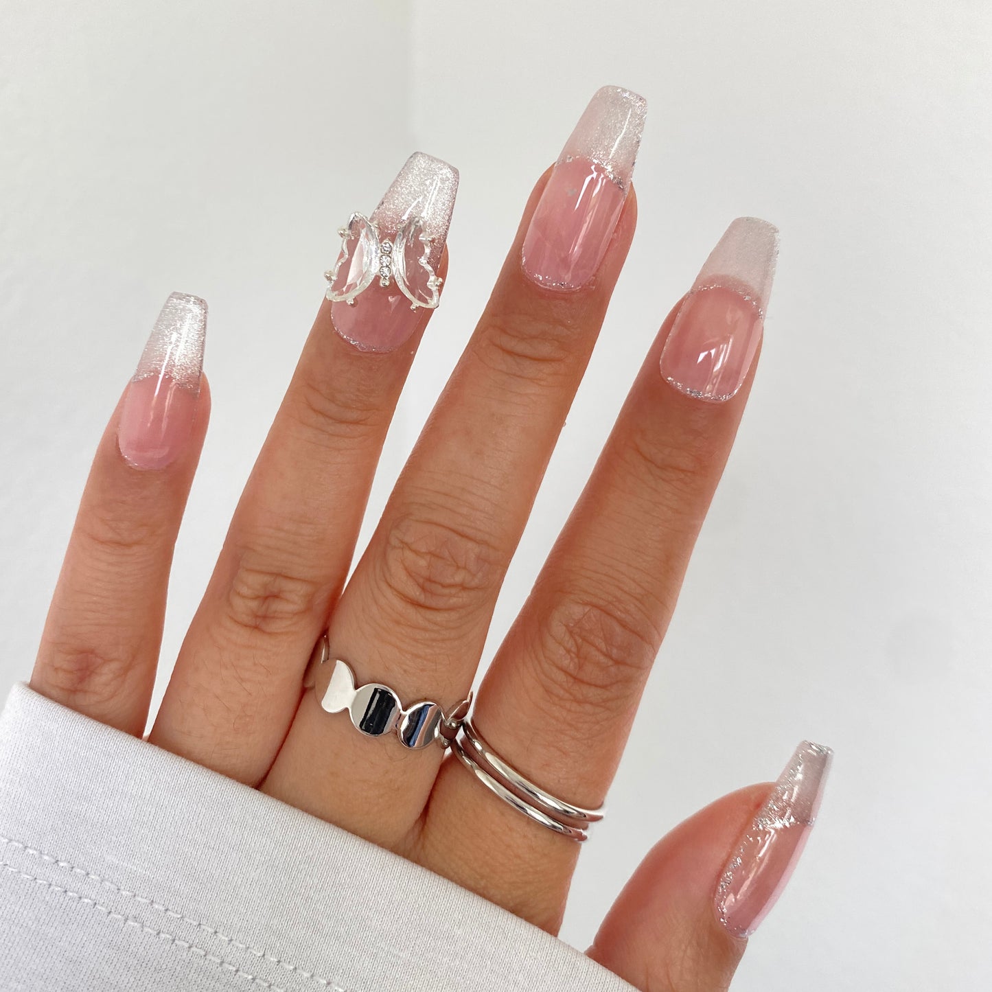 Blush French Elegance handmade press on nail C013