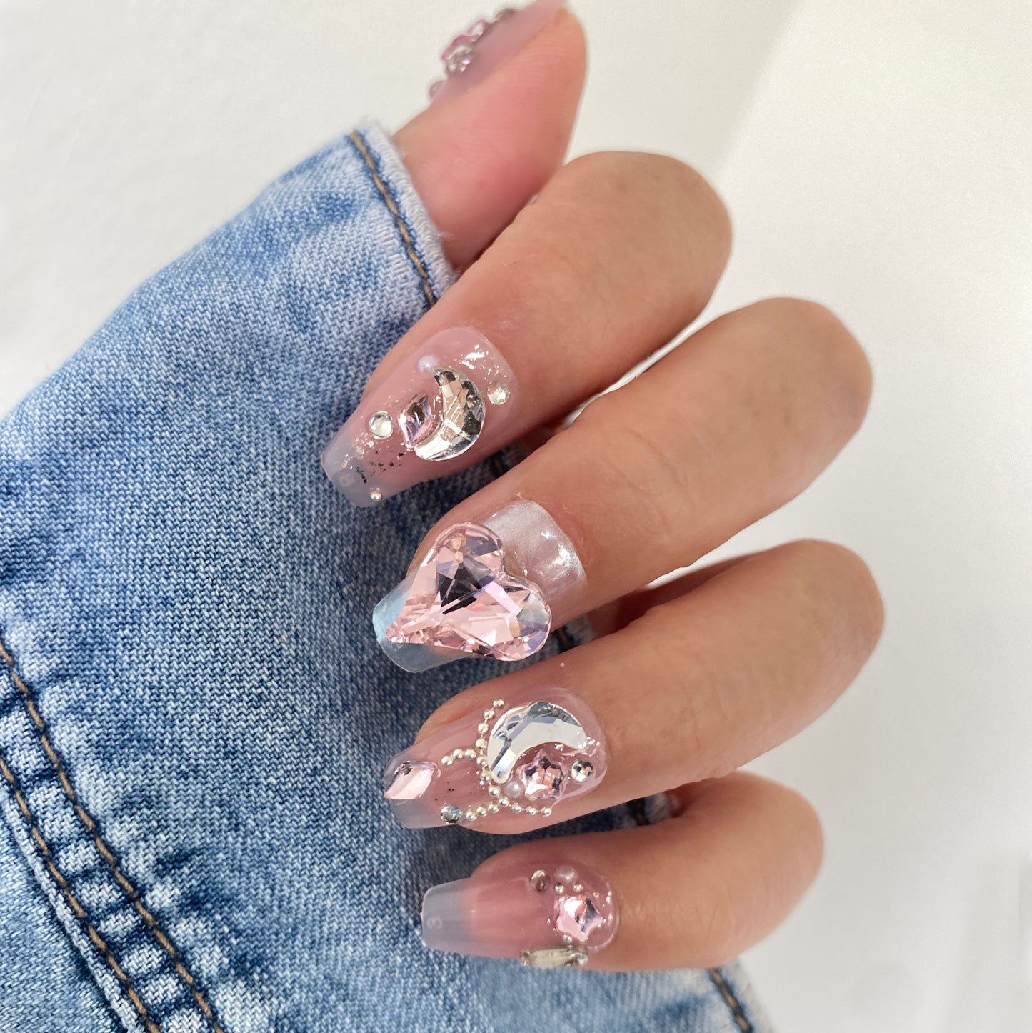 Pink Heart Gem Press-On Nails #C015