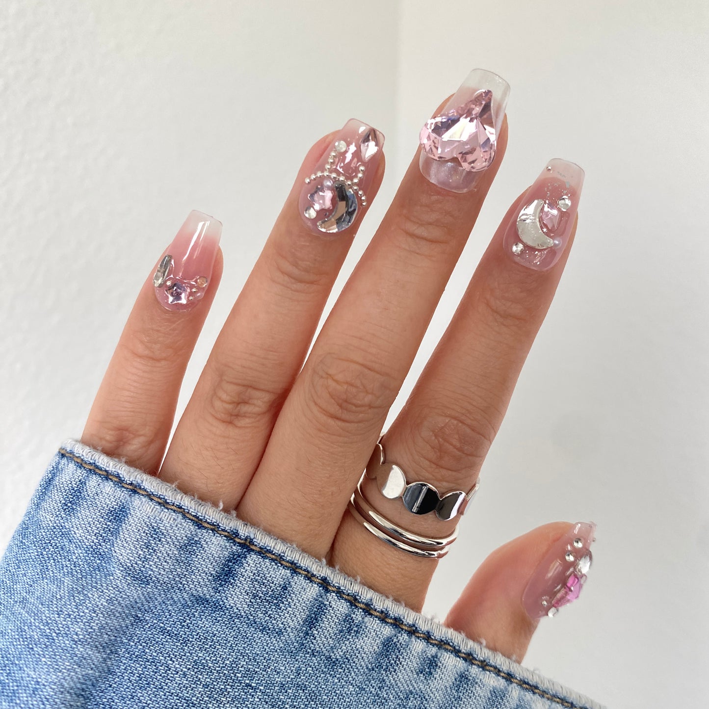 Pink Heart Gem Press-On Nails #C015