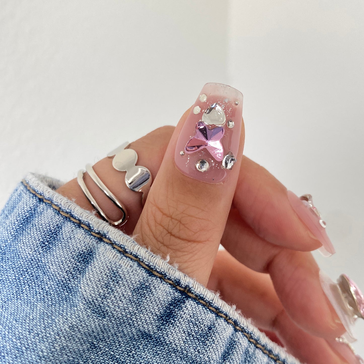 Pink Heart Gem Press-On Nails #C015