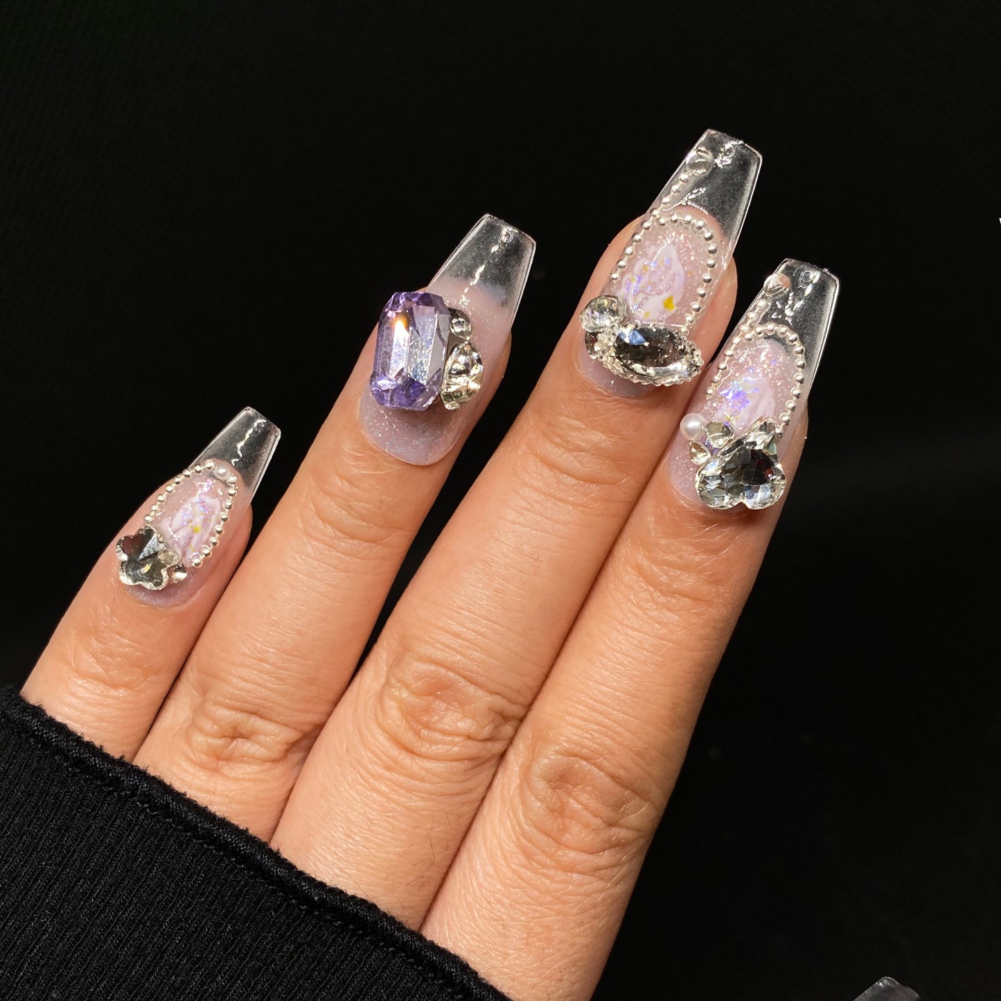 Lavender Crystal Shine Press-On Nails C004