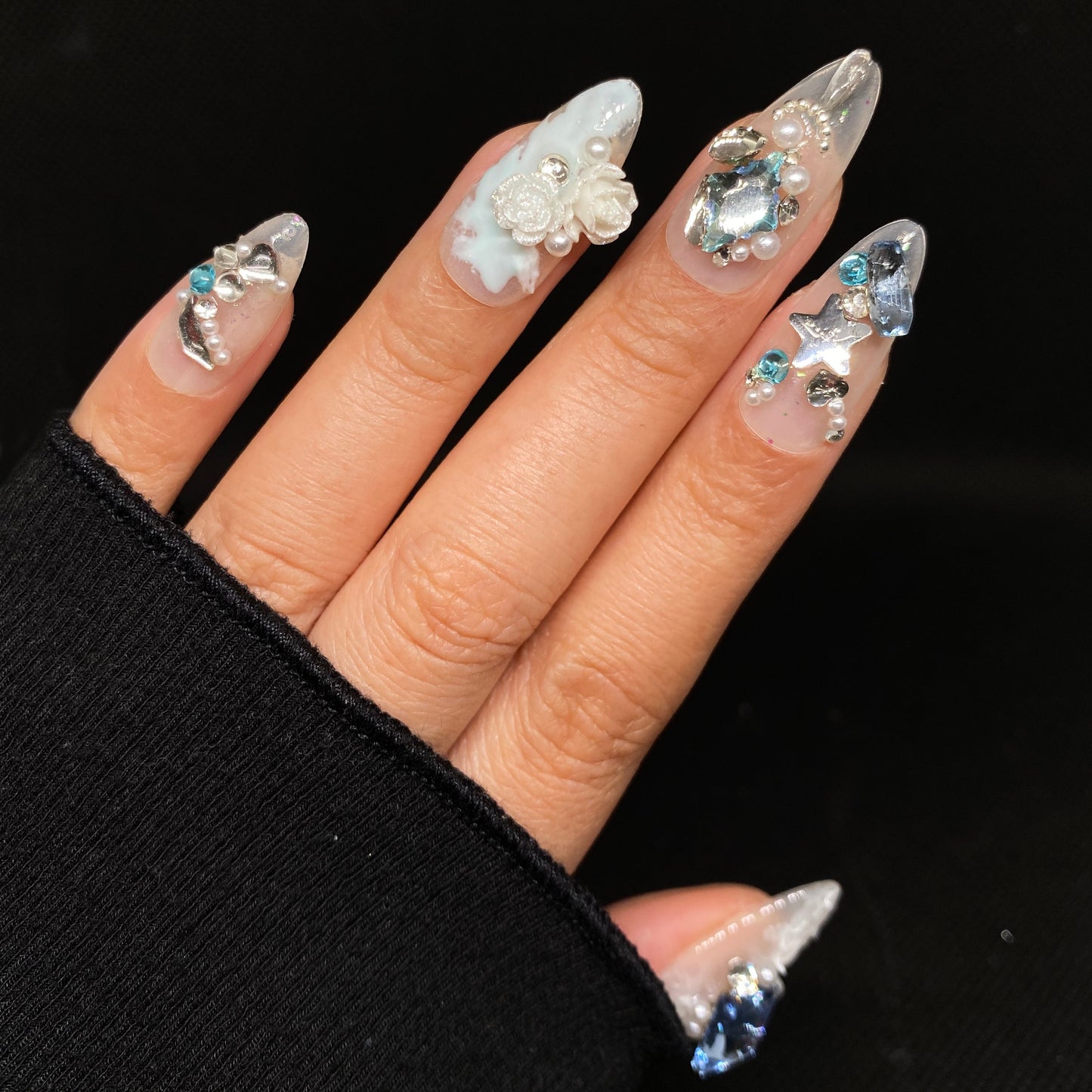 Crystal Frost Glam handmade press on nail A001