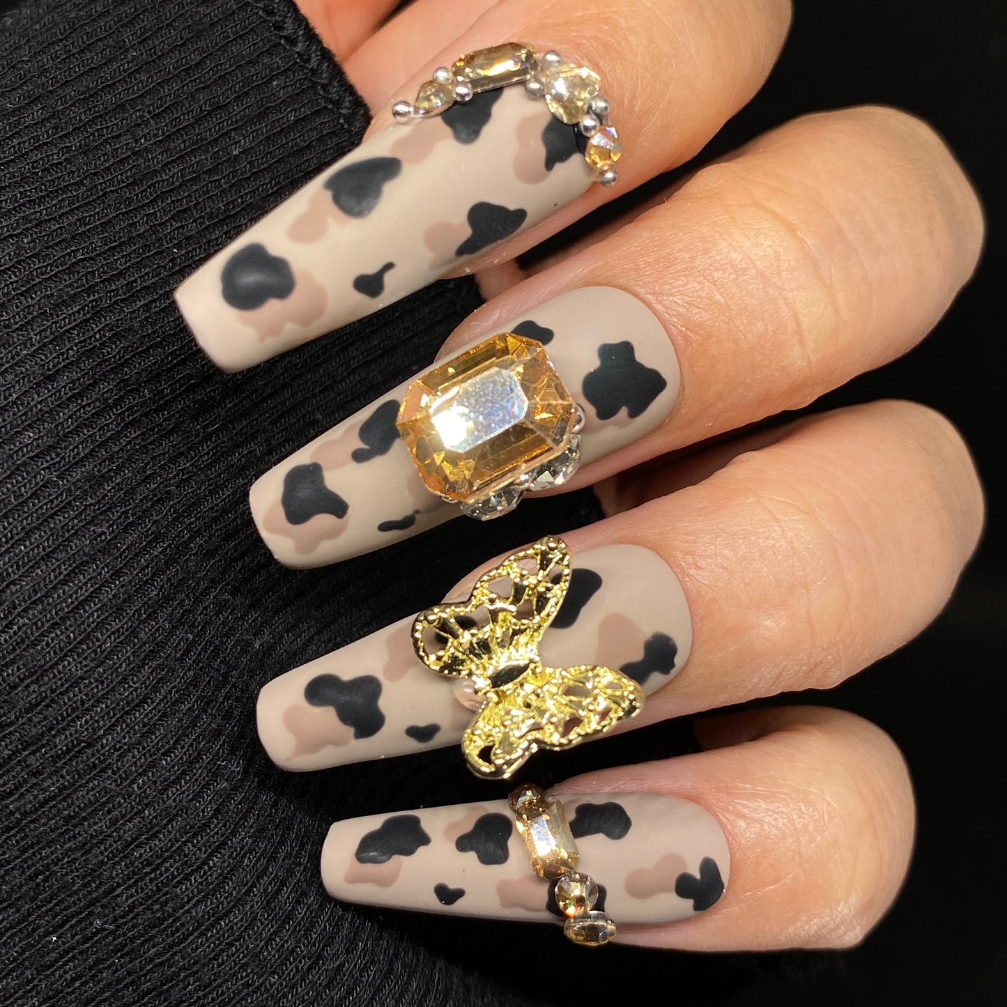 Brown Matte handmade press on nail C006