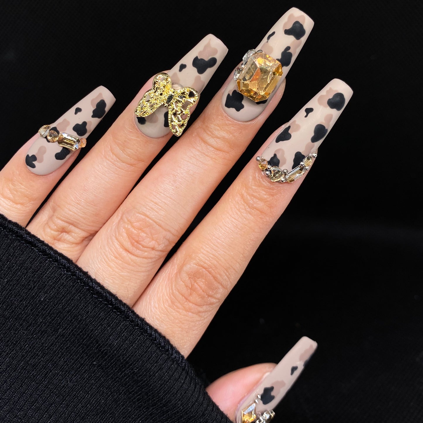 Brown Matte handmade press on nail C006
