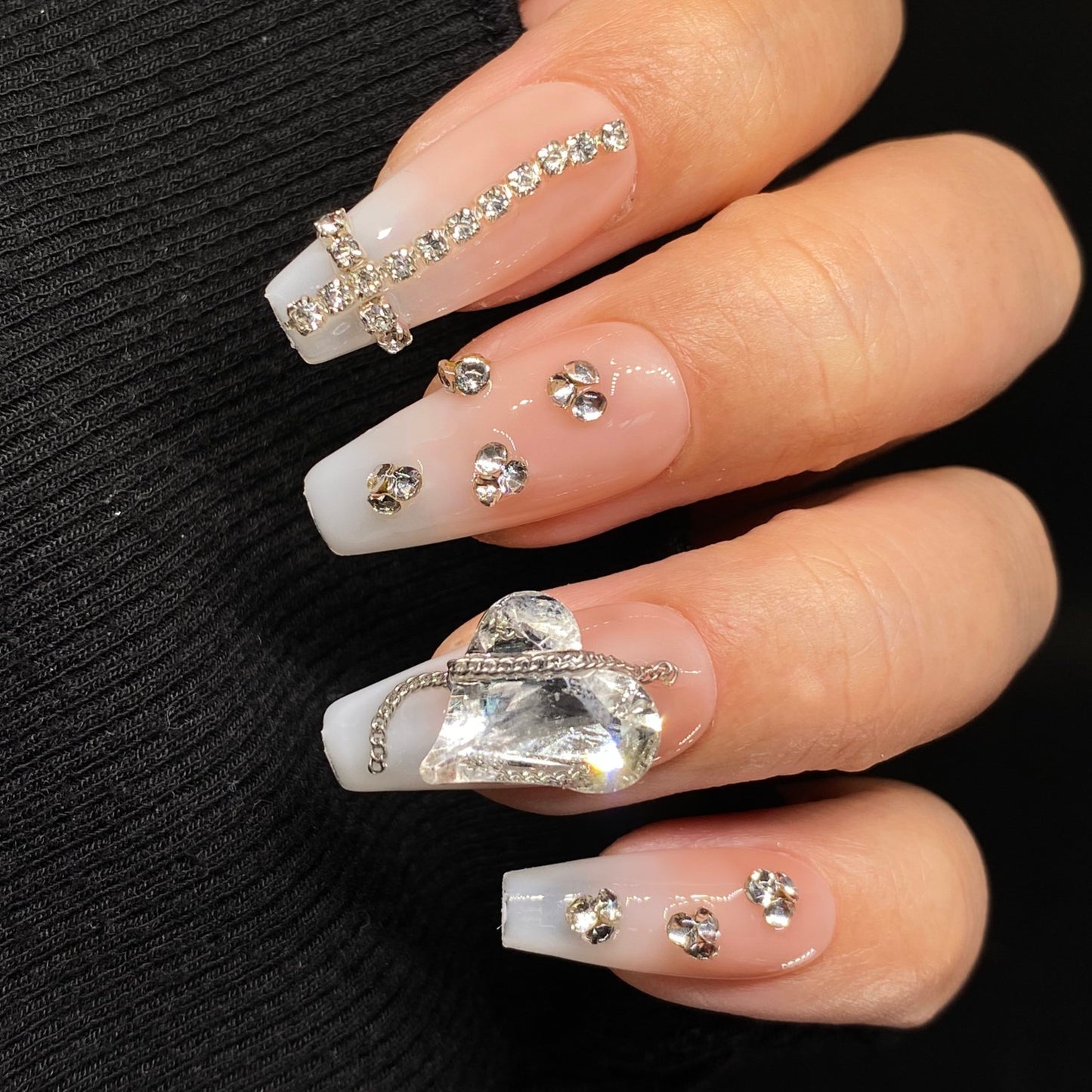 Blush Heart Gems handmade press on nail #C042