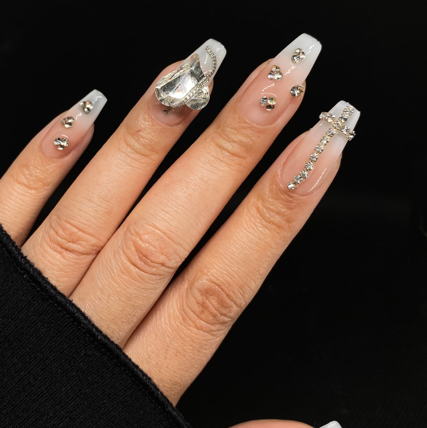 Blush Heart Gems handmade press on nail #C042