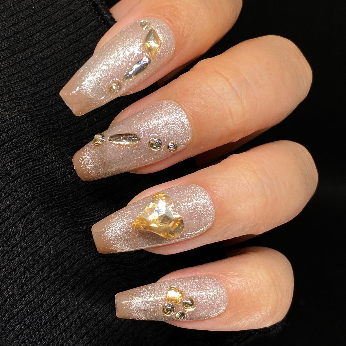 Coffee Sparkle French tip handmade press on nail #C044