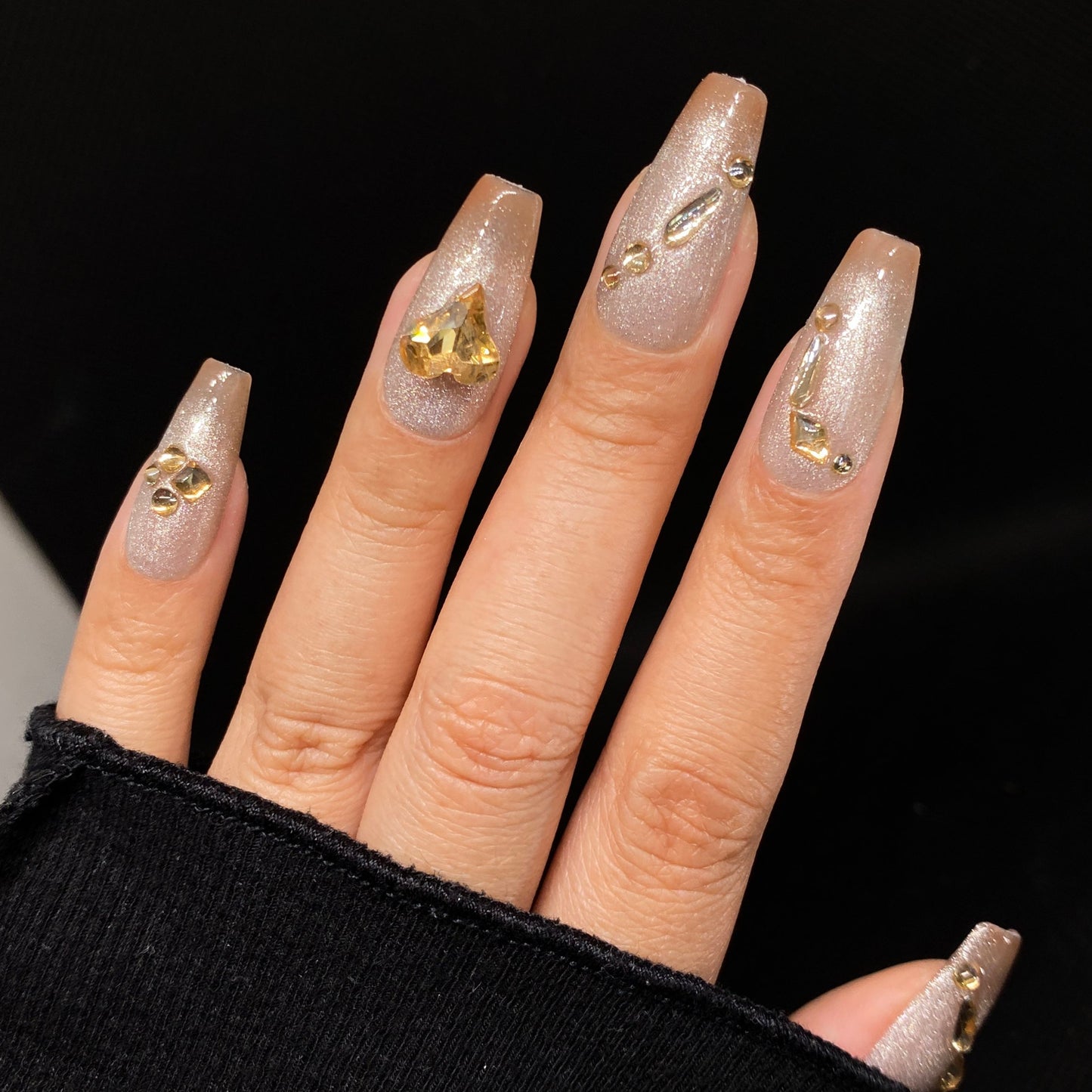Coffee Sparkle French tip handmade press on nail #C044