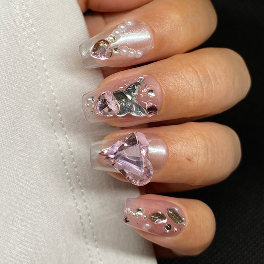 Pink Heart Gem Press-On Nails #C015