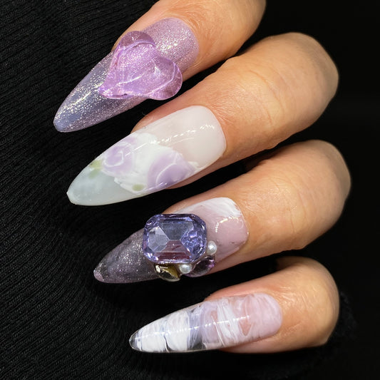 Enchanted Violet Elegance handmade press on nail A005