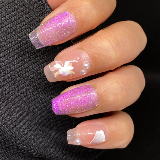 Shimmering Floral Fantasy press on nail #C036