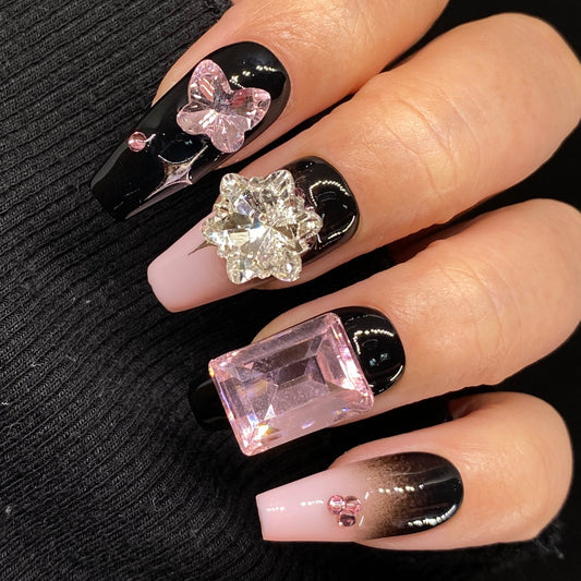 Midnight Rose press on nails #C041