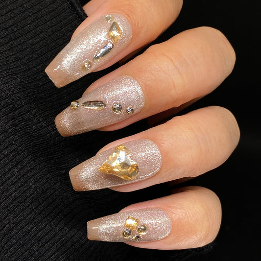 Coffee Sparkle French tip  handmade press on nail #C044