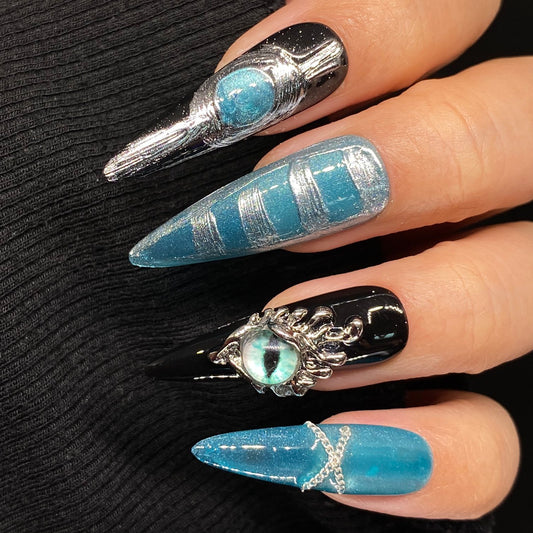 Arachnid Azure Eyes handmade press on nail #C032