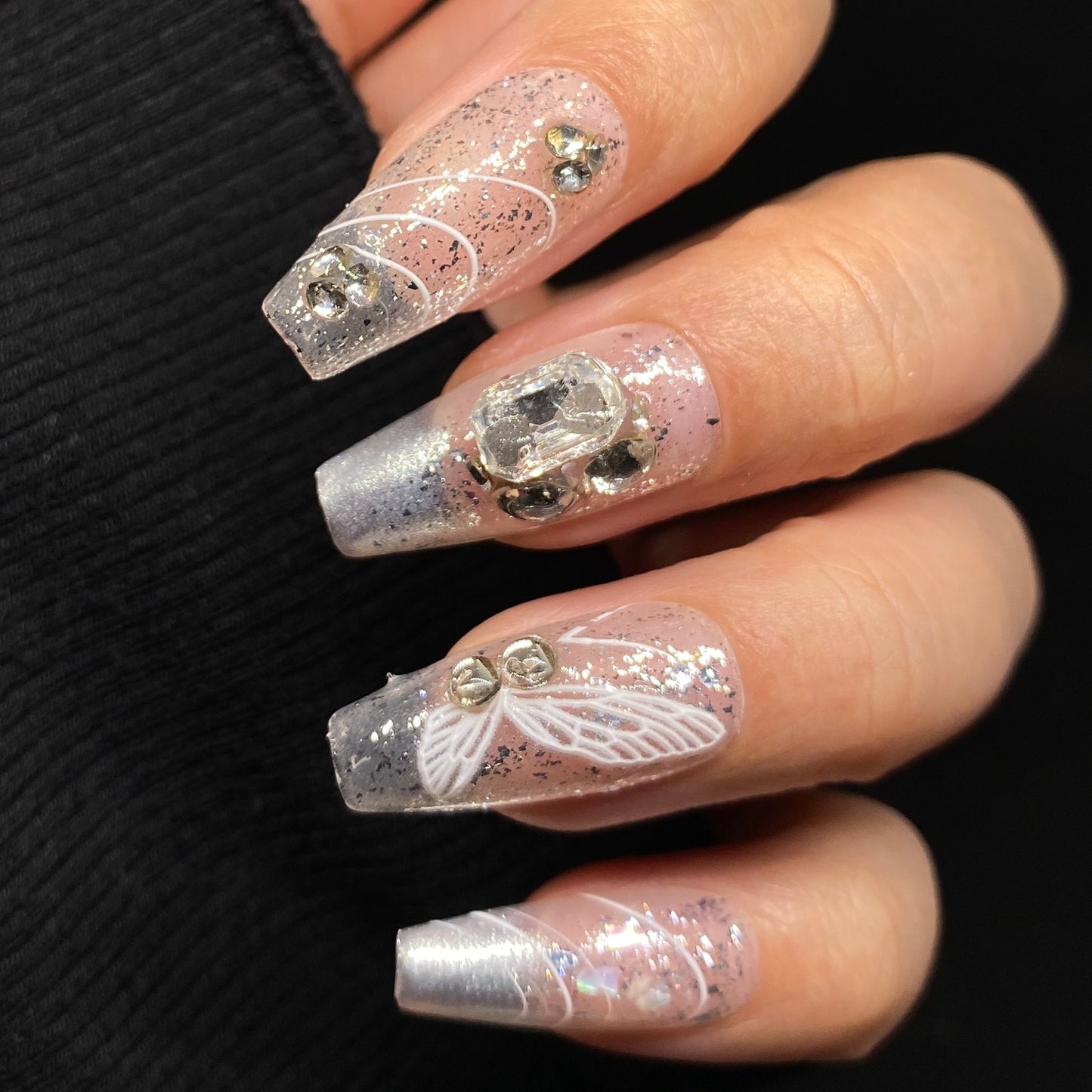 Crystal Butterfly handmade press on nail #C049