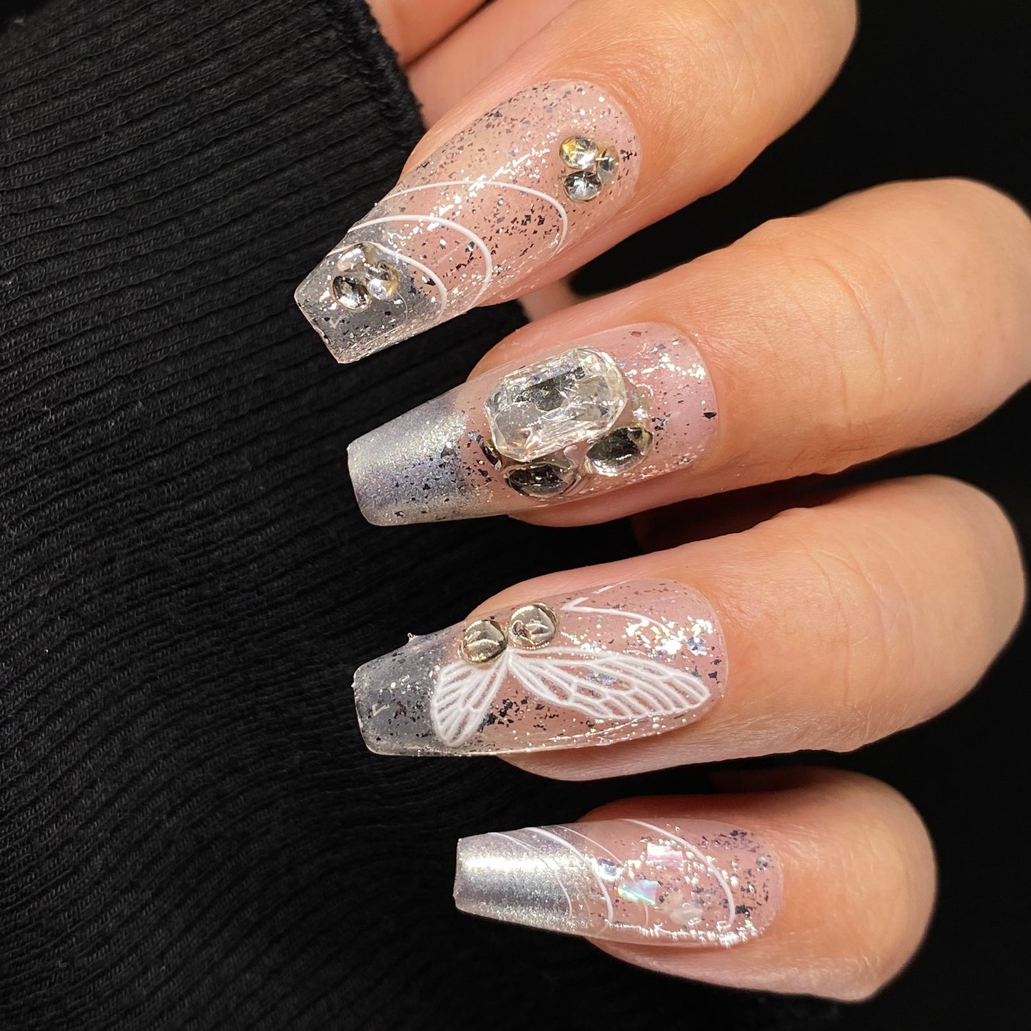 Crystal Butterfly handmade press on nail #C049