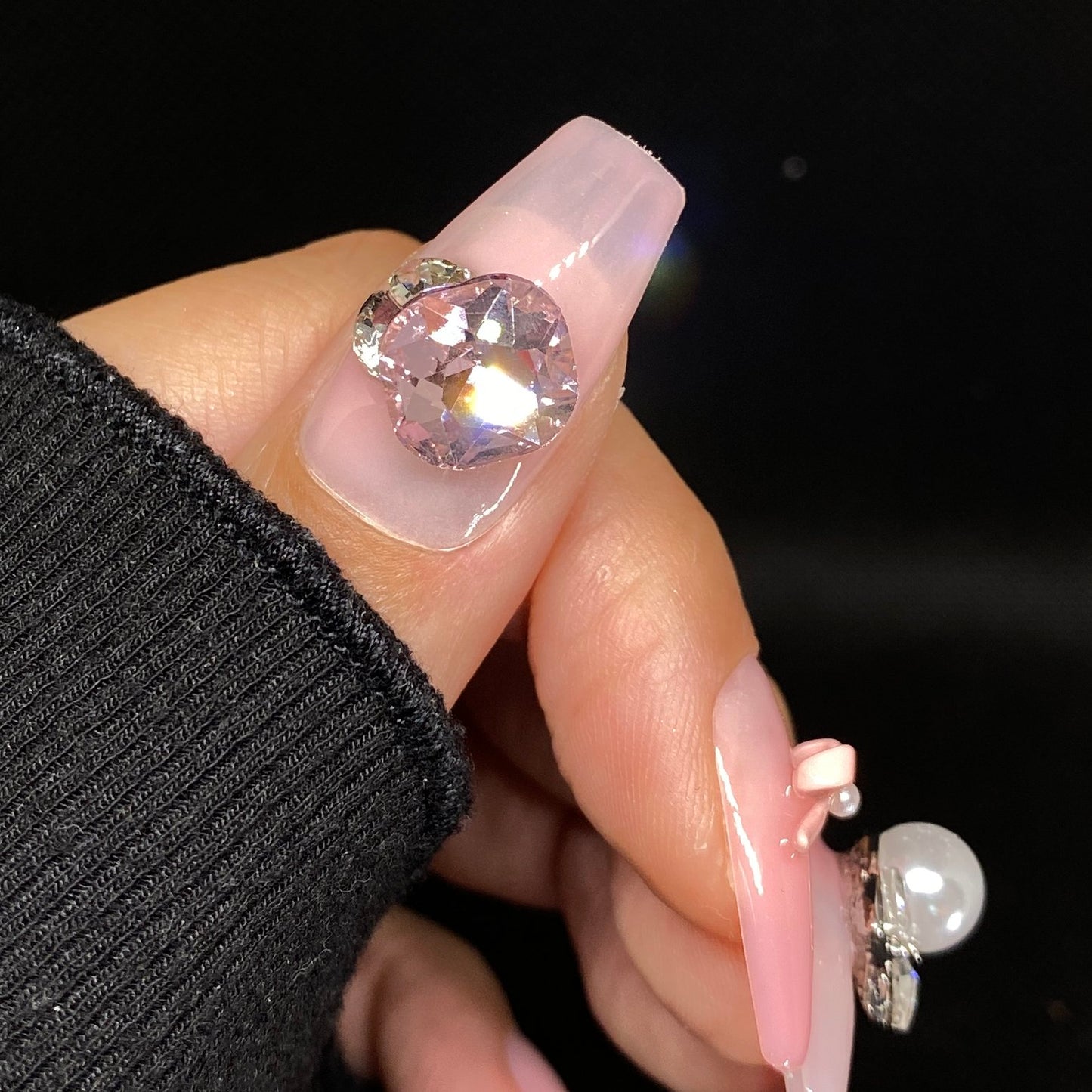 Blush Pearl Princess handmade press on nail #C054