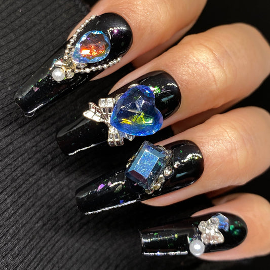 Midnight Sapphire Luxe Long Coffin Handmade Press On Nail #C056